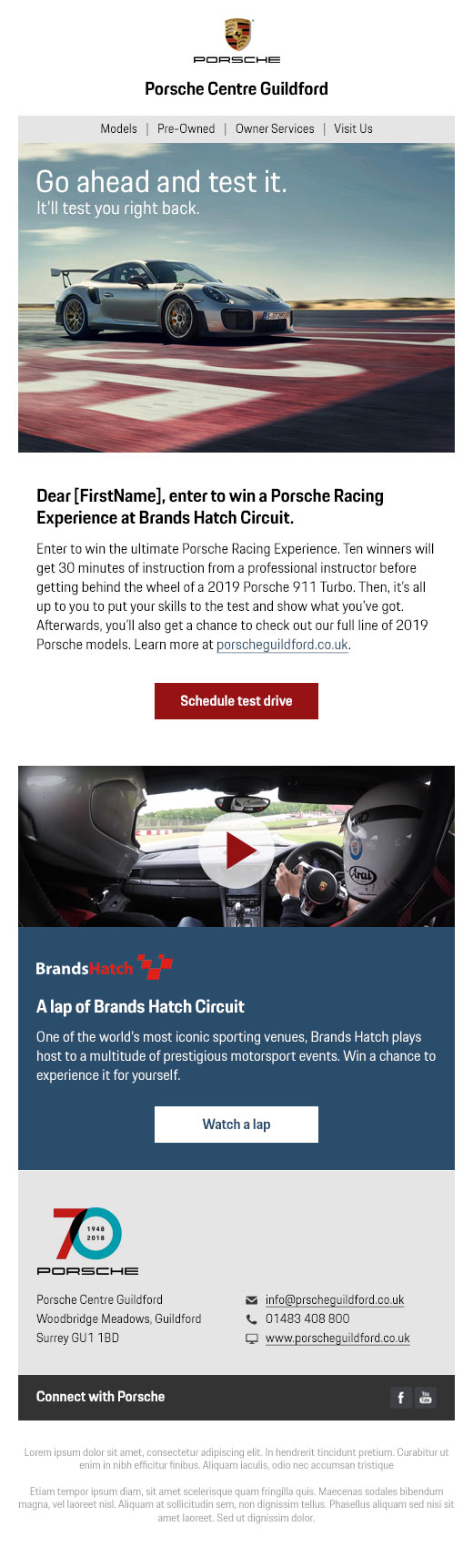 Porsche UK tiered-offer email, exclusive segment