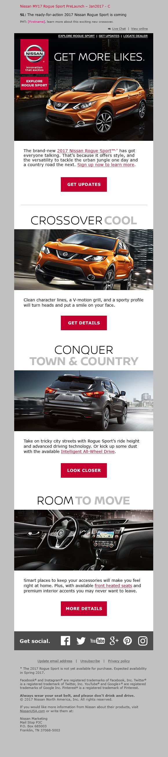 Nissan Rogue Sport pre-launch CRM email