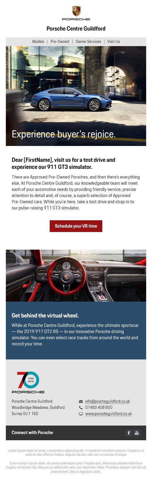 Porsche UK tiered-offer email, base segment