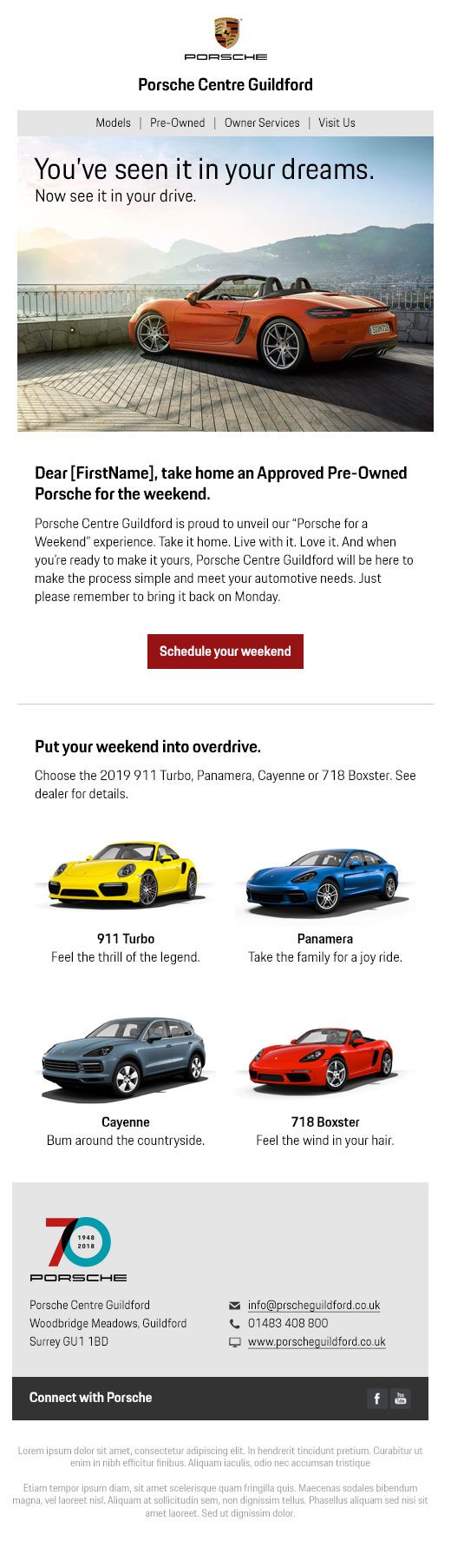 Porsche UK tiered-offer email, mid segment