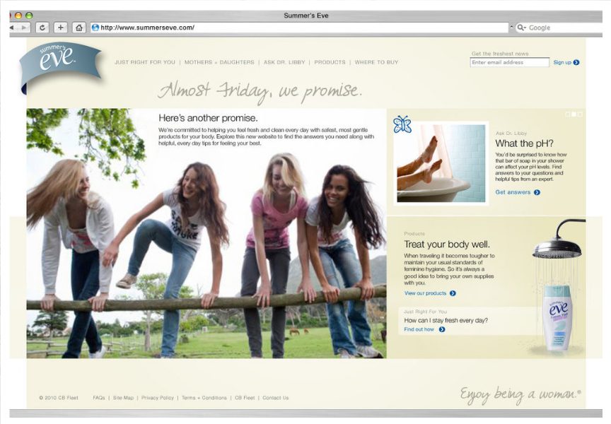 Summer's Eve website page from the rebrand